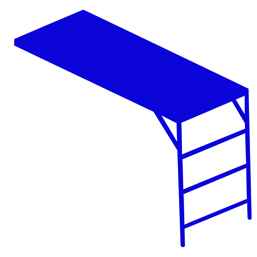 Blue digital drawing, horizontal slab with ladder-like stands on one side