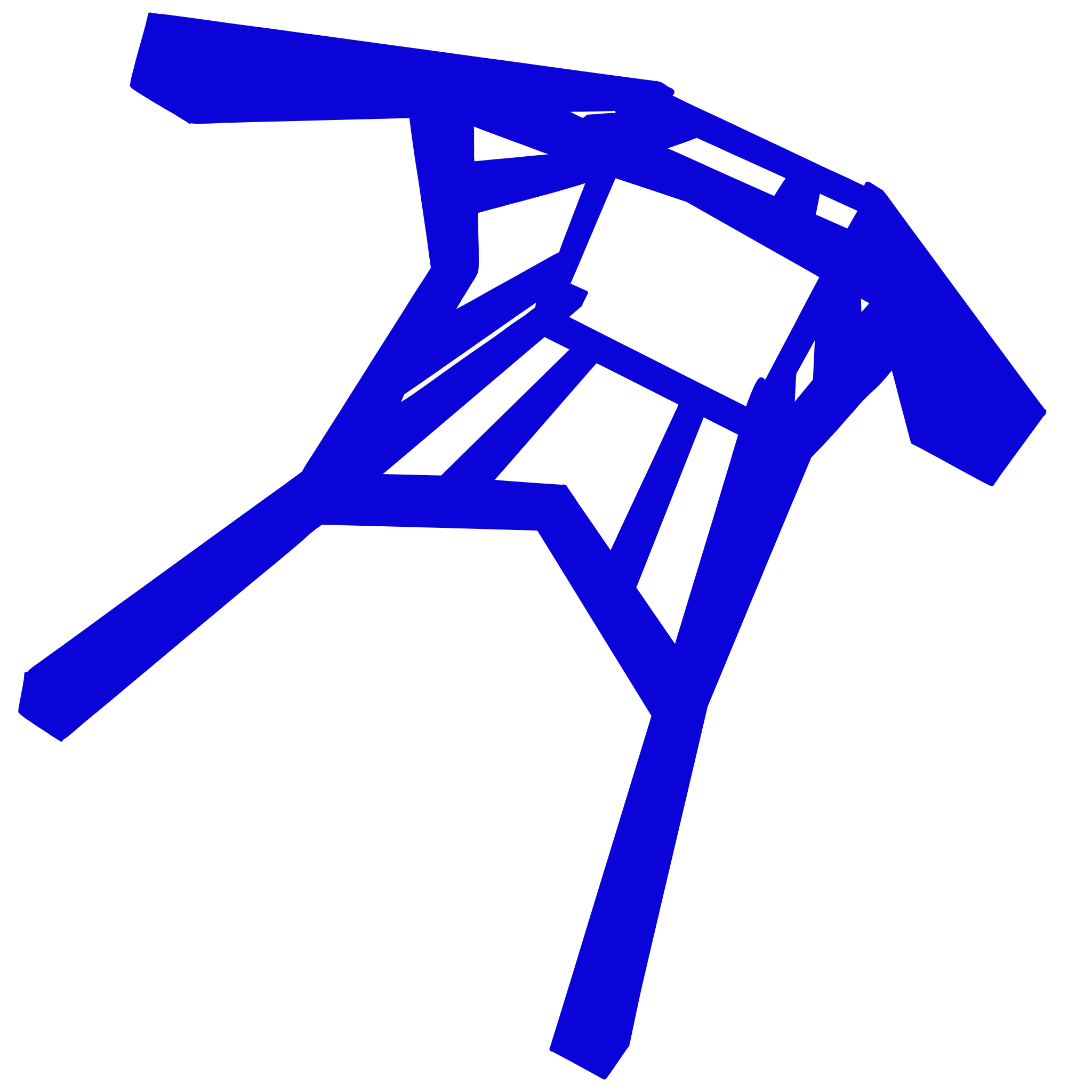 Blue digital Drawing, structure with four legs from bottom perspective