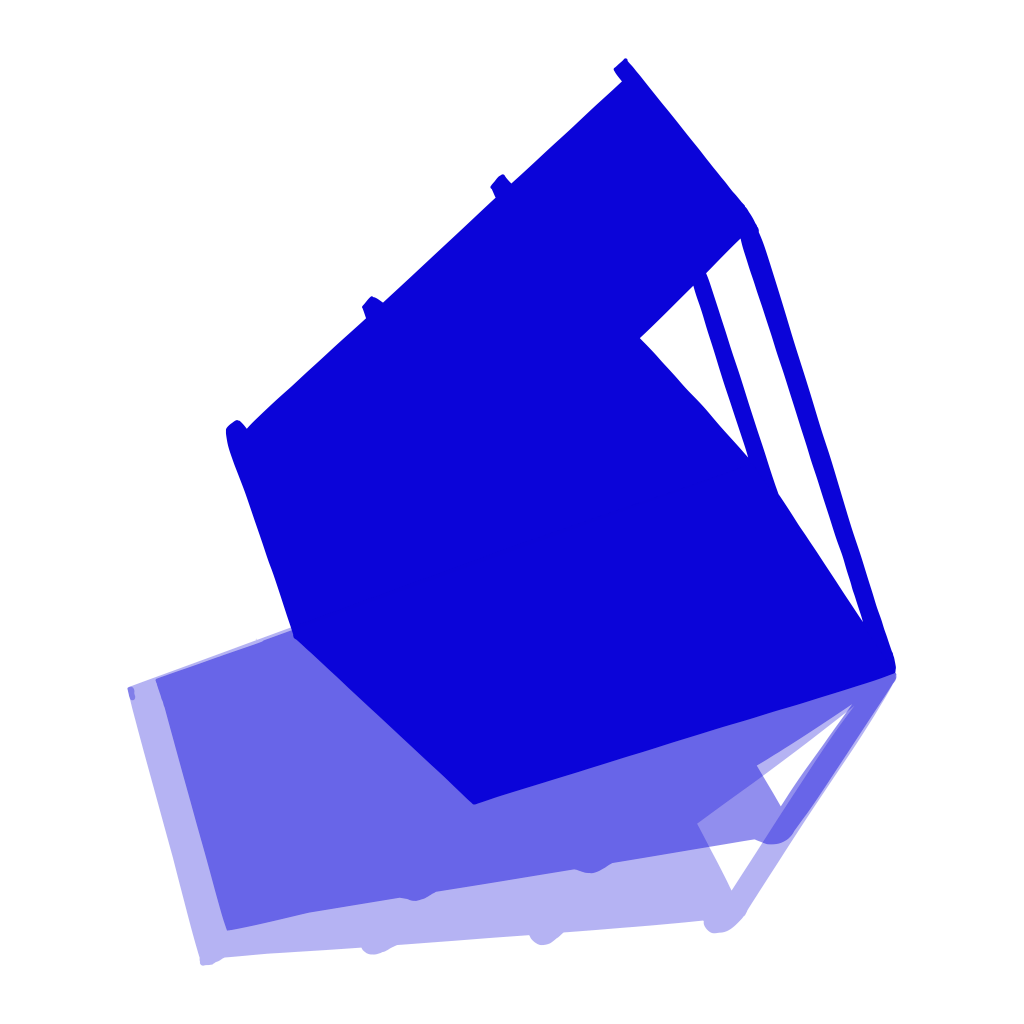 Blue digital drawing, geometric structure with its shadow