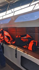 life jackets on a speed boat