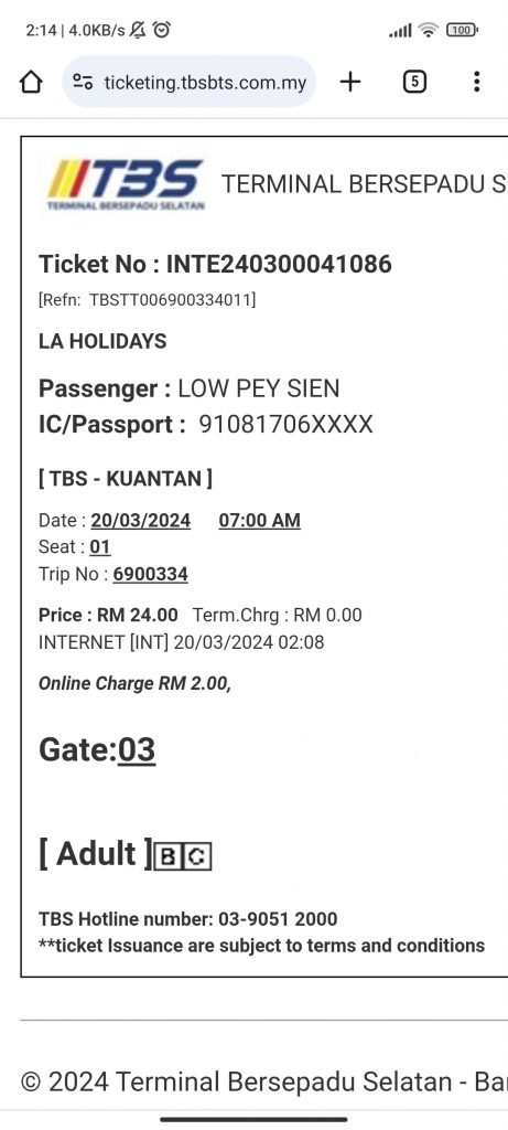 screenshot of a bus ticket