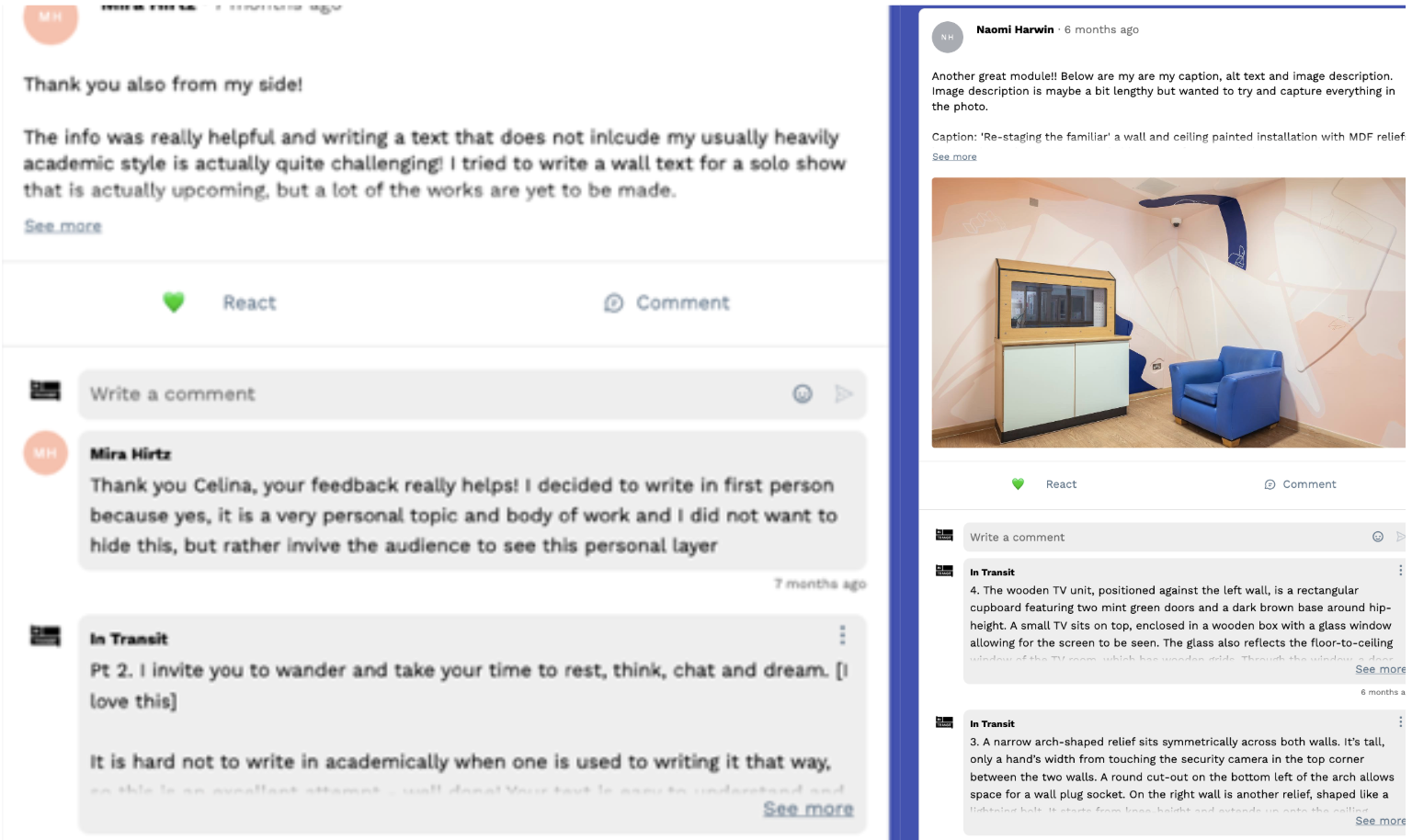 Artists sharing their assignments & receiving feedback